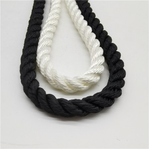 Marine Polyester Black Color 3 Strand Polyester Rope 12mm / 16mm Made yn Florescence