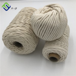 Vysoko kvalitné 3mm 4mm 5mm 3-pramenné skrútené lano z prírodnej bavlny