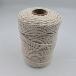 100% 3 strand twist cotton rope natural nga cotton cord para sa dekorasyon