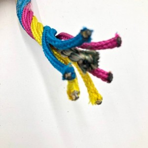Polyester braided combination rope with steel core for playground use