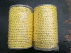 Cuerda trenzada de poliéster de 3 hilos con embalaje de carrete de color amarillo
