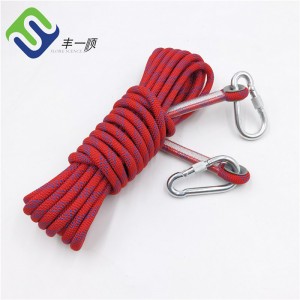 10 mm statické polyesterové 3/8 palcové skalolezecké bezpečnostné lano s karabínou