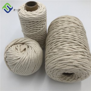 100% cotton 3mm 200m 3 strand twisted rope with natural color