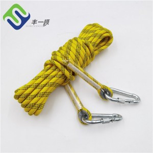 10mm polyester statique 3/8 pouces corde de sécurité d'escalade avec mousqueton