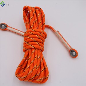 Polyester Static Safety Climbing Rope 8mmx30m Black Color With Carabiber at each end