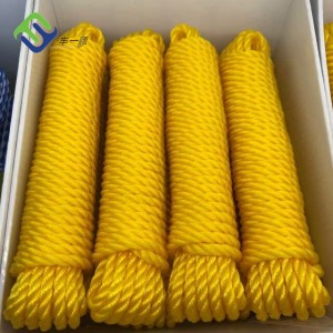 Yellow 4mm 3 strand high density twisted PE polyethylene packing rope