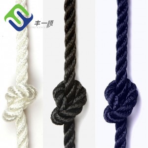 Polyester 3 Strand Twisted Rope 12mm With Black Blue Color