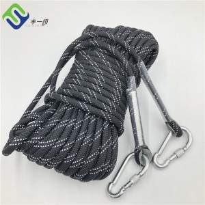 Black 10mm Rock Climbing Static Rope With Carabiner at each end