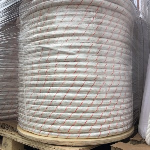 Dvojno pletena vlečna poliestrska vrv v beli barvi, izdelana na Kitajskem